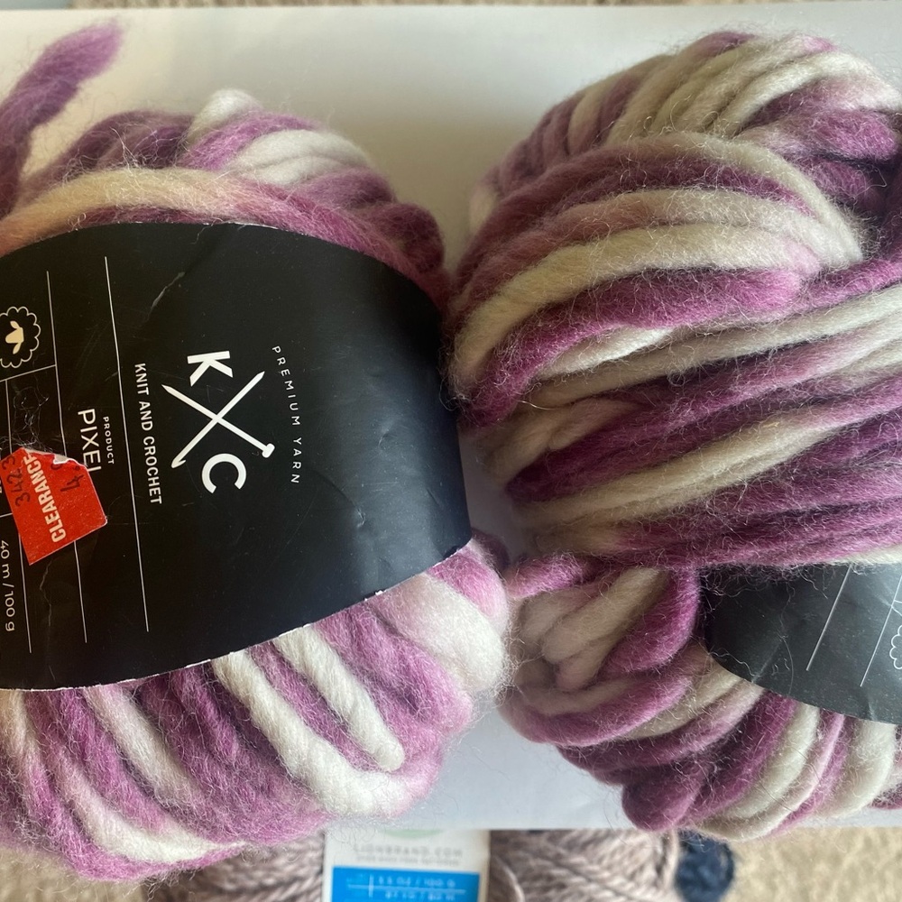 K C yarn off white and purple